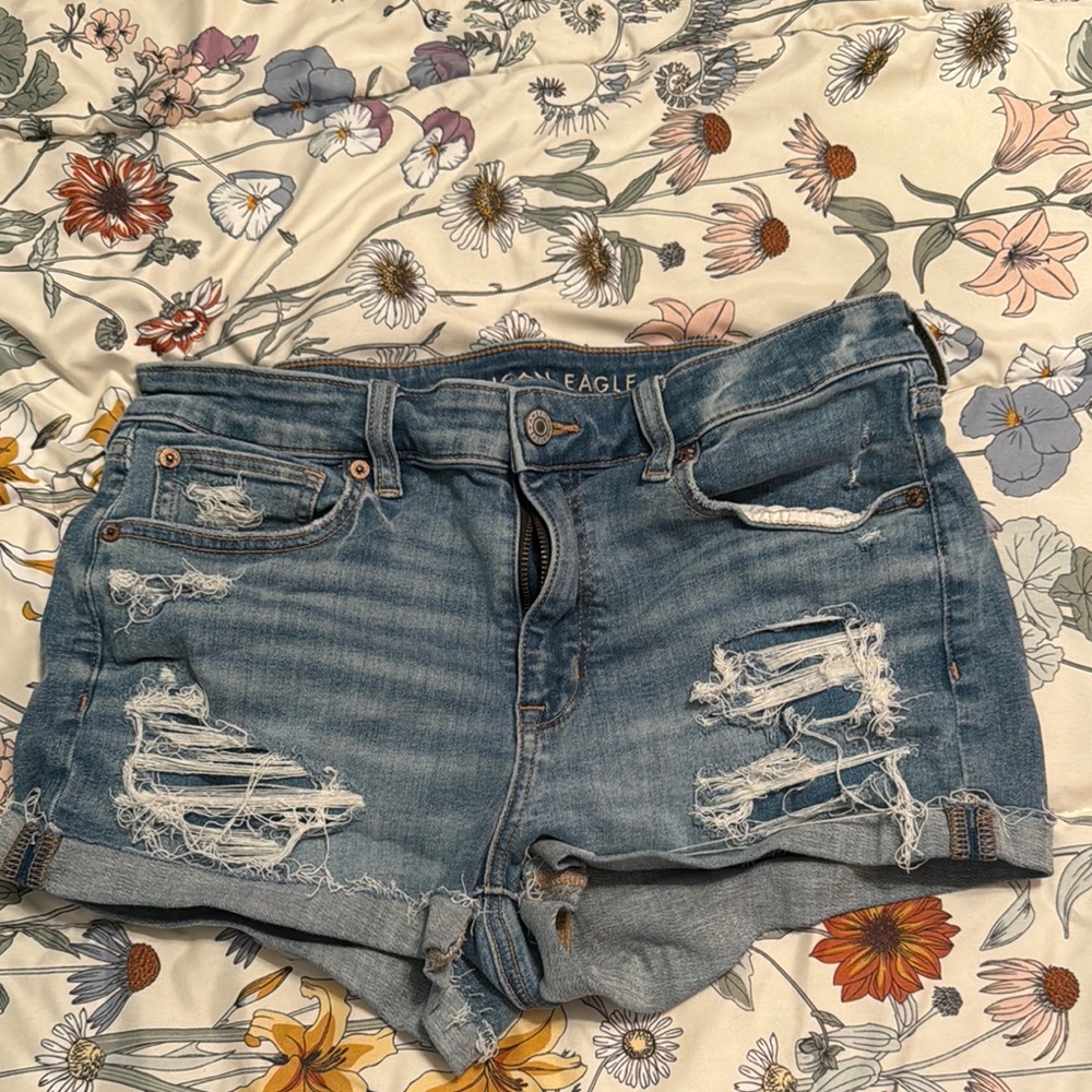 American Eagle Outfitters Blue Distressed Jean Shorts